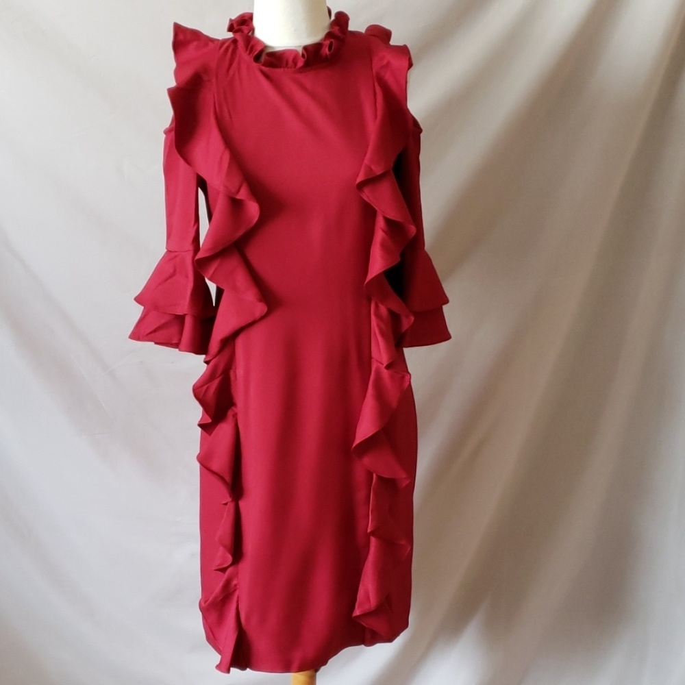 New Burgundy Cold Shoulder Dress